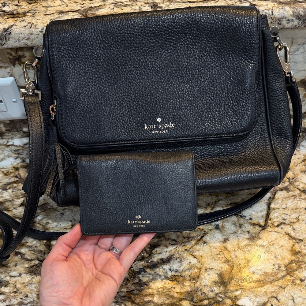 Kate Spade Black Pebbled Leather Bag and Wallet